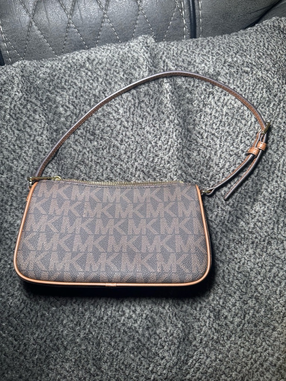 Michael Kors Brown MK Logo Wristlet with Gold Logo - Picture 3 of 7